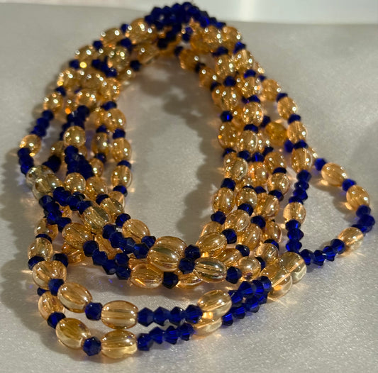 BLEU AND GOLD WAIST BEAD - 17 INCHES ( 47 CM)